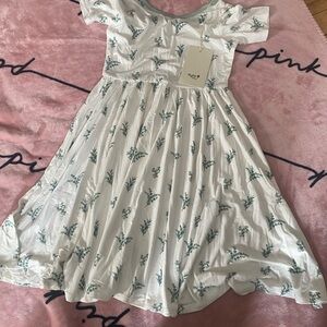 Kyte BABY White Dress with Green Botanical Print